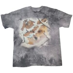 The Mountain T-Shirt Men Large Grey Excellent Fox Snow Tie Dye Graphic Tee (B)